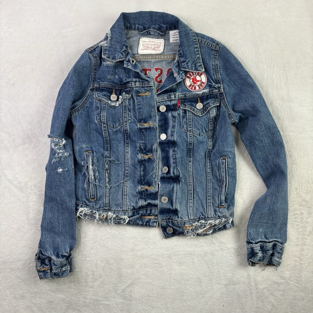 Levi's x MLB Boston Red Sox Denim Blue Jeans Trucker Jacket Women's XS
